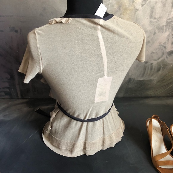 Les Copains ruffle knit top in tan beige- m - Picture 4 of 7
